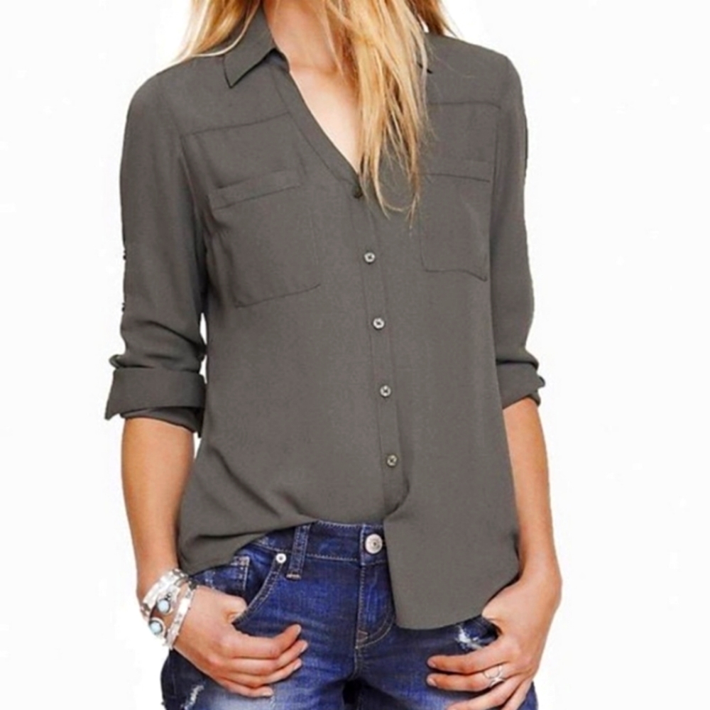 Express Olive Green Portofino Button Up Shirt
